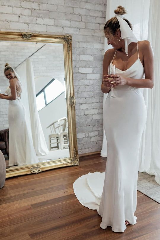 Simple Spaghetti Straps Mermaid Beach Wedding Dress, Cheap Bridal Gown WLD0138