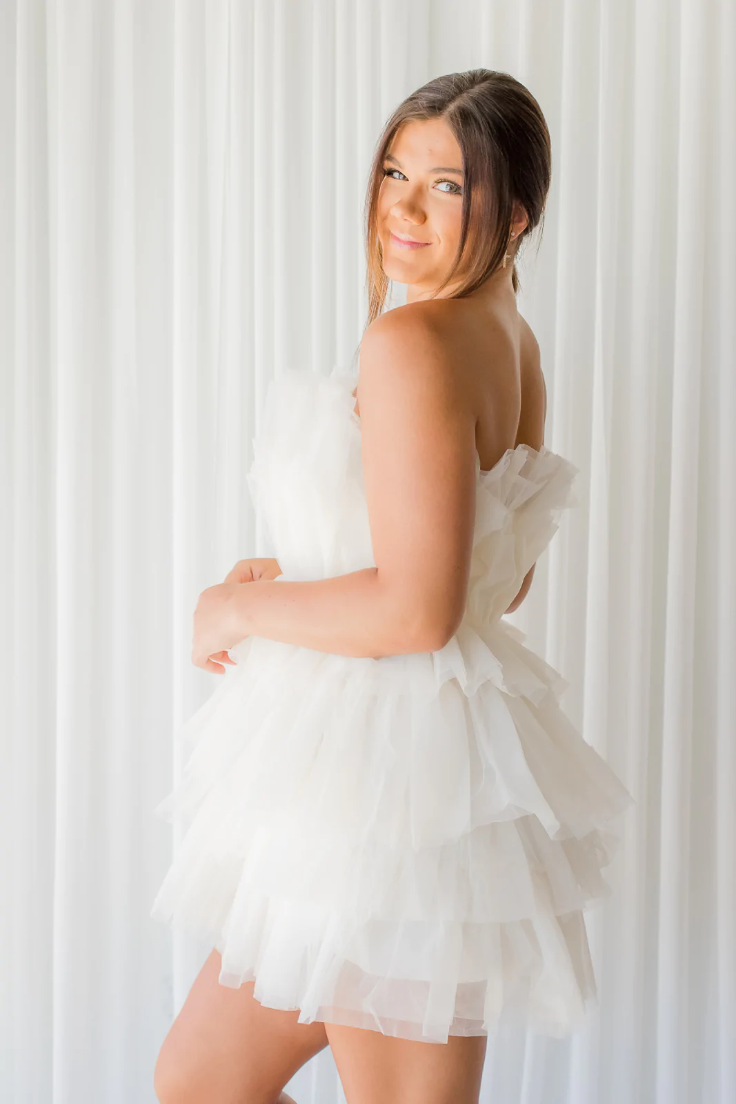 White Strapless Tiered Homecoming Dress With Layers, Party Gown WLD0119