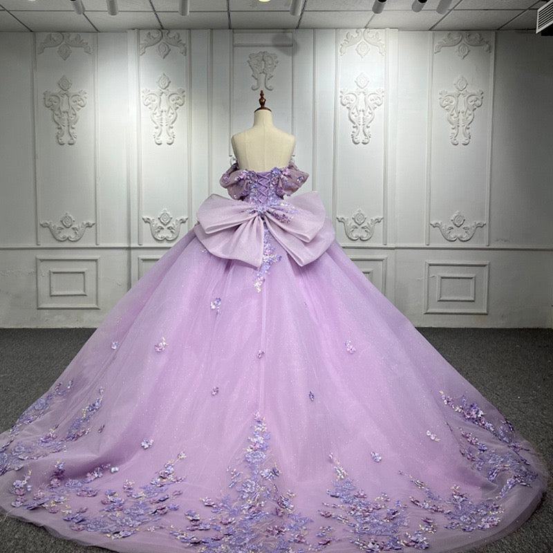 Purple Off The Shoulder Ball Gown Prom Dress, Princess Quinceanera Dresses With Applique WLD0269
