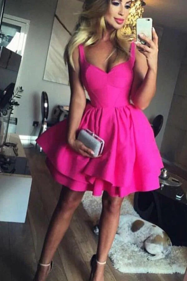 A-Line Hot Pink Sweetheart Short Prom Dress, Homecoming Dress WLD0155