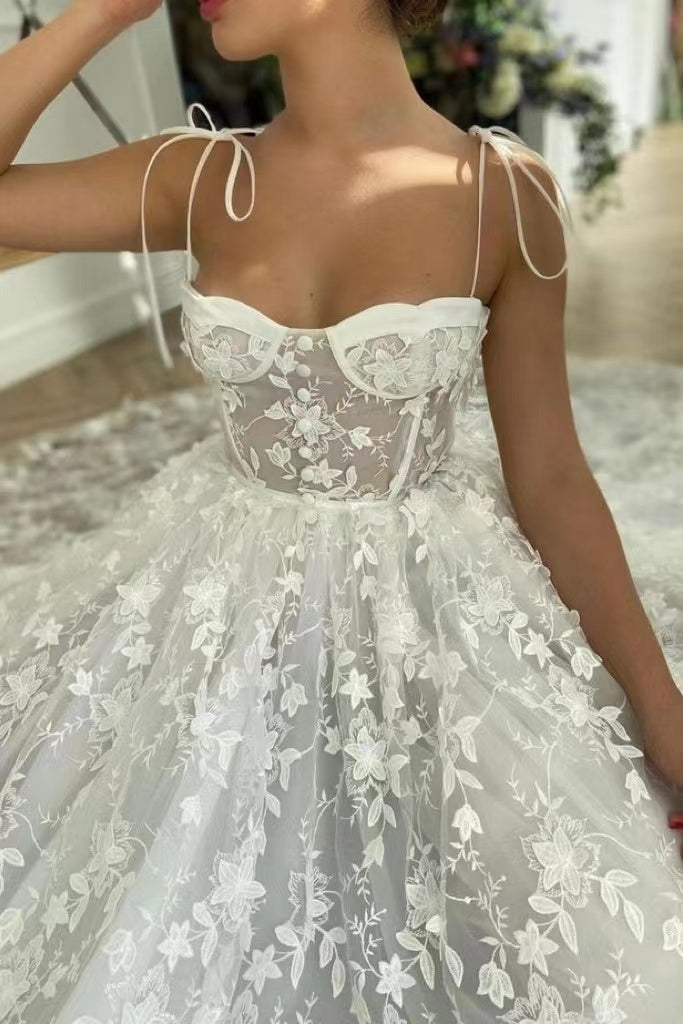 A-Line Spaghetti Straps Beach Wedding Dresses With Applique,Simple Bridal Gown WLD0160