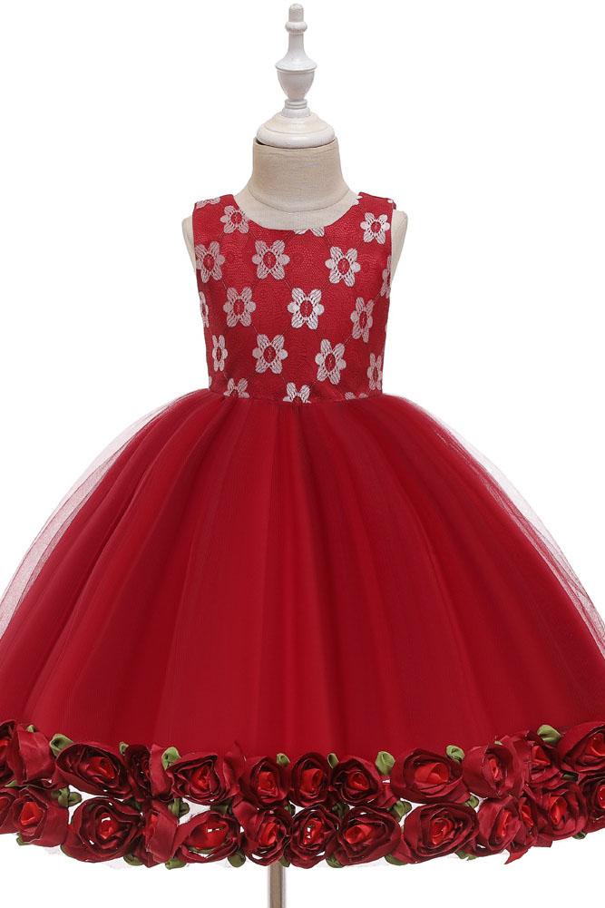 A Line Sleeveless Lace Flower Girl Dresses Below the knee Baby Dress with flower WLD0001