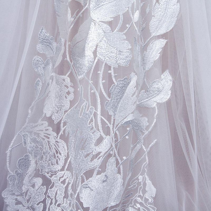 A Line Sweetheart Tulle Appliqued Wedding Dress, Strapless Tulle Bridal Dresses WLD2349