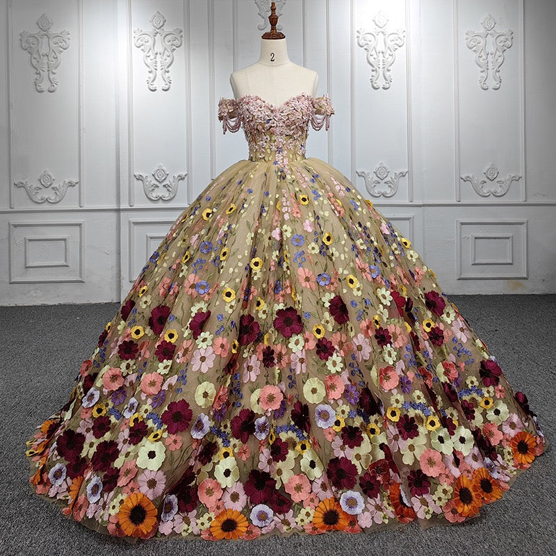 Off The Shoulder Ball Gown Prom Dress, Princess Quinceanera Dresses With Applique WLD0267
