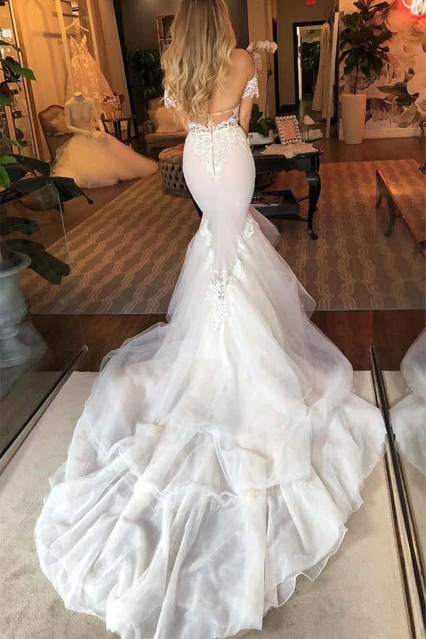 Tulle Mermaid Sweetheart Lace Appliques Wedding Dresses, Bridal Gown WLD0193