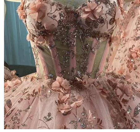 Princess Sweetheart Homecoming Dresses with Sequin 3d Flowers, Pink Sweet 16 Dresses WLD0113
