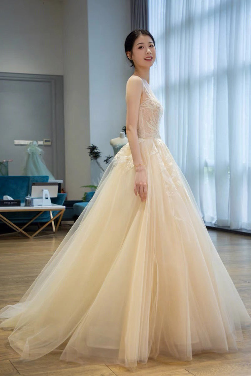 Elegant Sheer Neck A-Line Long Party Prom Dresses,Evening Dress WLD0360