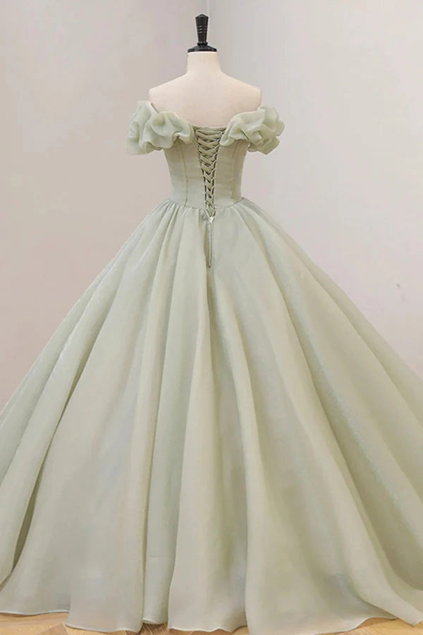 Off The Shoulder Green Prom Dress, Princess Quinceanera Dresses With Sequin WLD0265