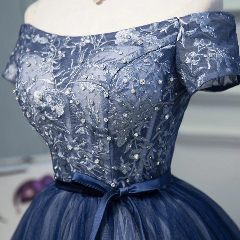 A Line Off the Shoulder Tulle Prom Dress with Belt, Cute Graduation Dress with Applique WLD1968
