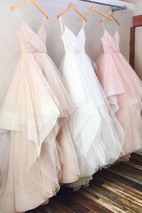 Sexy Chic V Neck Prom Dresses Ball Gown Spaghetti Straps Long Prom Dress/Evening Dress CHP0035