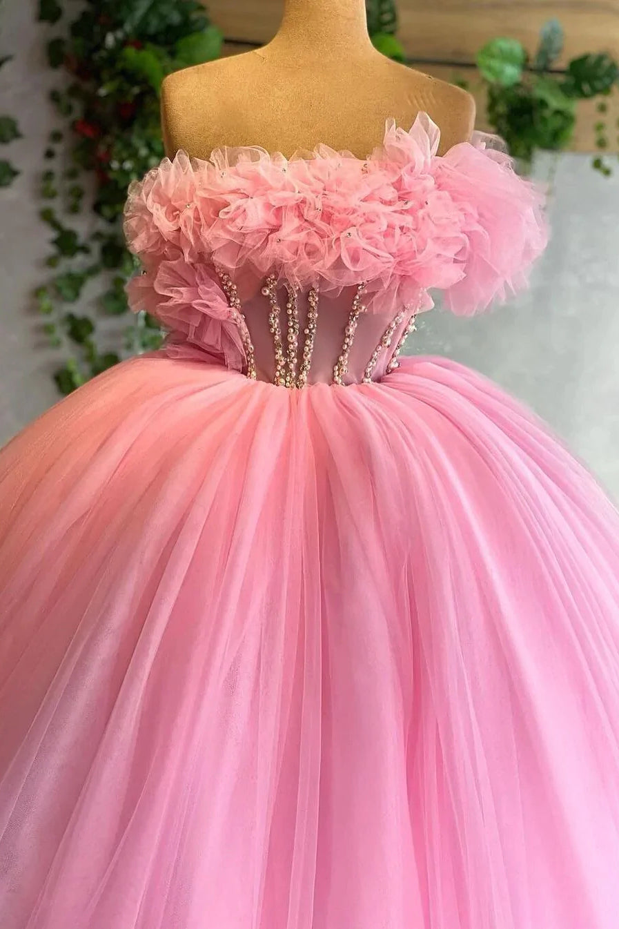Gorgeous Ball Gown Light Pink Beading Prom Dresses, Strapless Quinceanera Dresses WLD0212