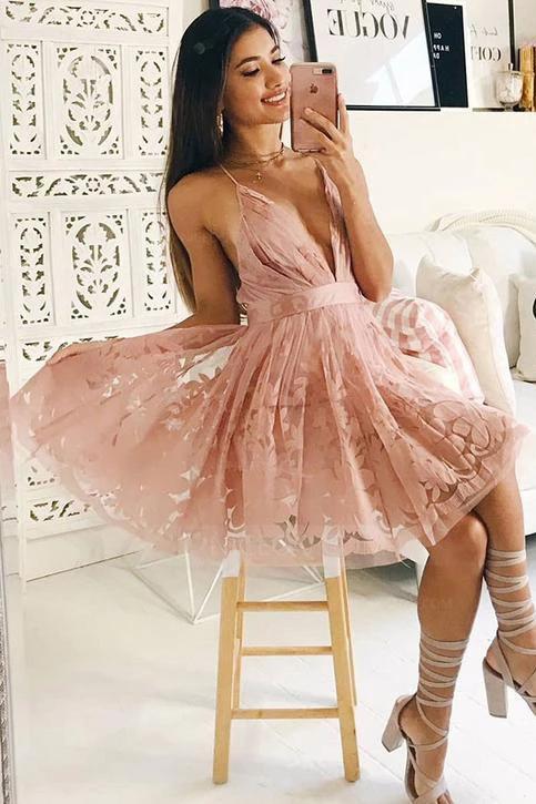 A Line V Neck Lace Junior Popular Cheap Short Homecoming Dress, Short Party Dress WLD2157