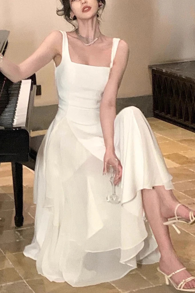 A Line Square Neck Prom Dress, Ankle Length Elegant Evening Gown WLD0264