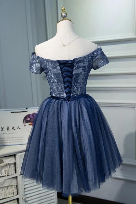 A Line Off the Shoulder Tulle Prom Dress with Belt, Cute Graduation Dress with Applique WLD1968