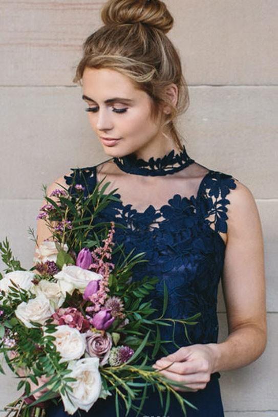 Unique Sleeveless Chiffon Bridesmaid Dress with Ruffles, A Line Long Bridesmaid Dresses WLD2511