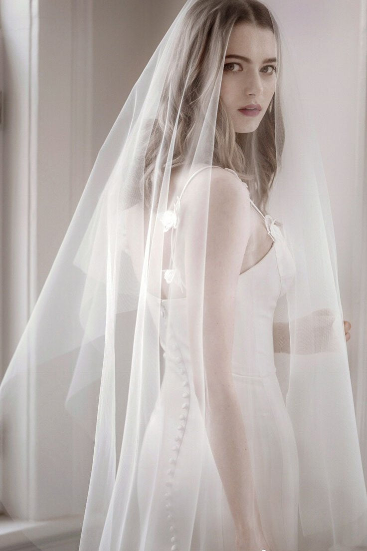 One Tier Ivory Simple Tulle Wedding Veil, Bridal Veil V039