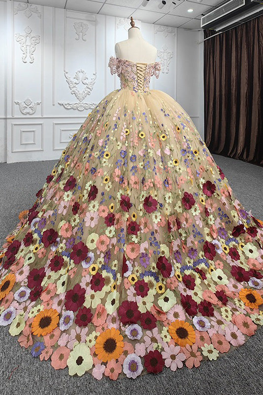 Off The Shoulder Ball Gown Prom Dress, Princess Quinceanera Dresses With Applique WLD0267