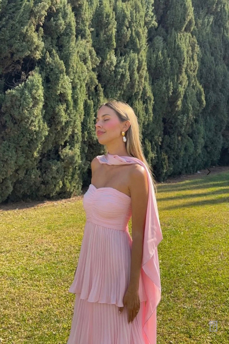 Chic A Line Sweetheart Pink Long Prom Dress with Ruffles, Evening Gowns WLD0430