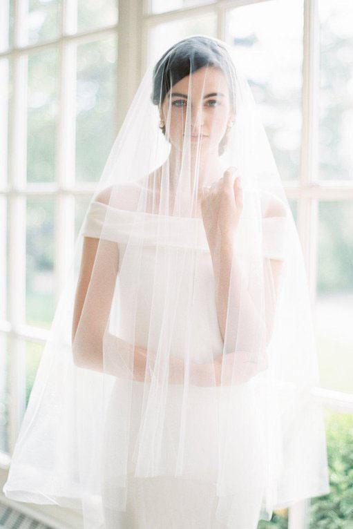 One Tier Ivory Simple Tulle Wedding Veil, Bridal Veil V039