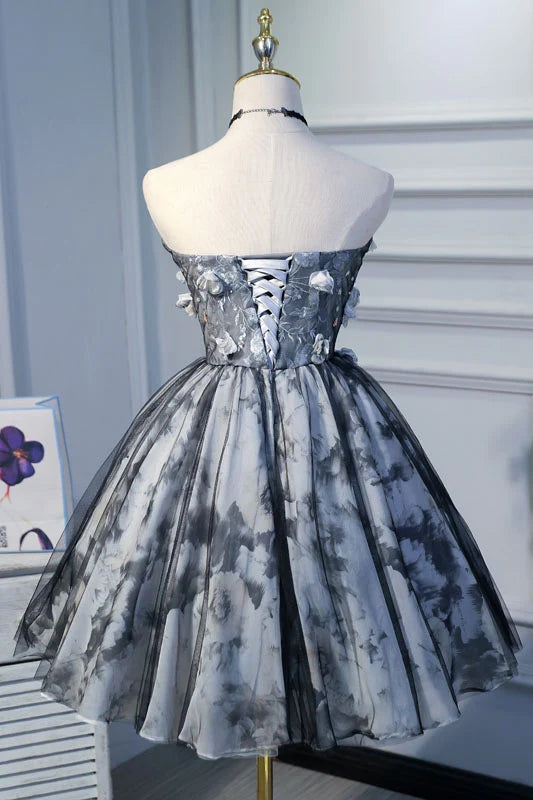 A-Line Sweeetheart Short Homecoming Dress With 3D Flowers, Puffy Short Prom Gown WLD0129