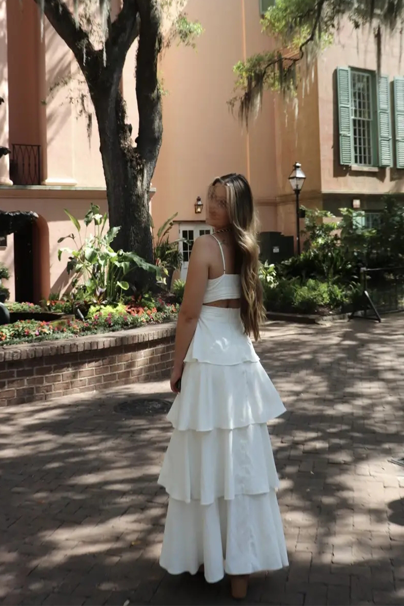 Gorgeous White Spaghetti Straps Long Prom Dress With Ruffles, Formal Dress WLD0240