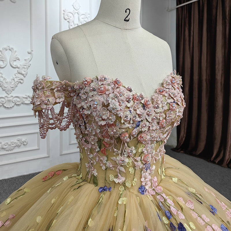 Off The Shoulder Ball Gown Prom Dress, Princess Quinceanera Dresses With Applique WLD0267