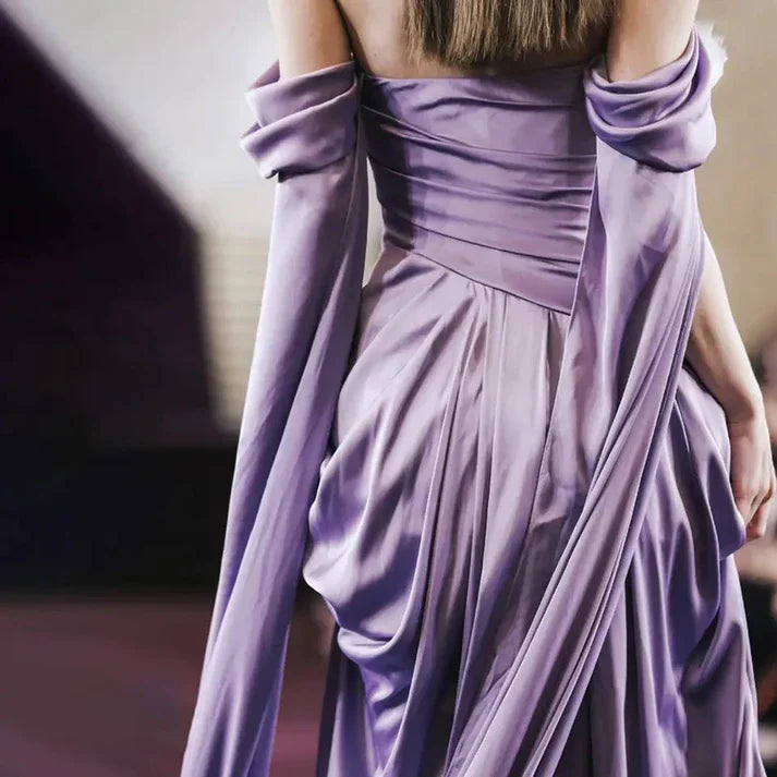 Off-the-Shoulder Purple Satin Formal Party Dress, Long Prom Dress CHP0378
