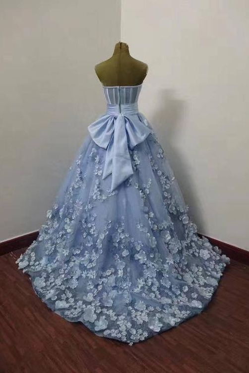 Gorgeous Blue Tulle Long Prom Dress With  Applique, Evening Dress WLD0184