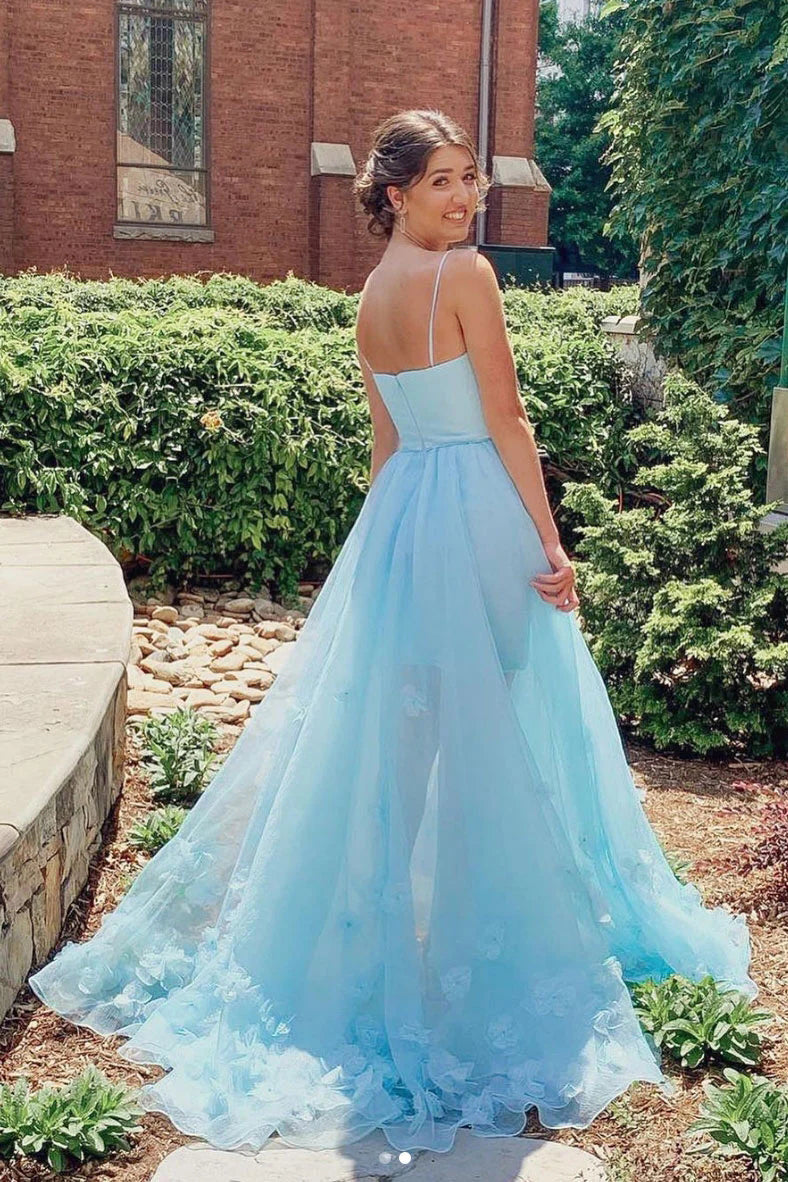Gorgeous Blue Tulle Spaghetti Straps Long Prom Dress,Formal Dress WLD0183