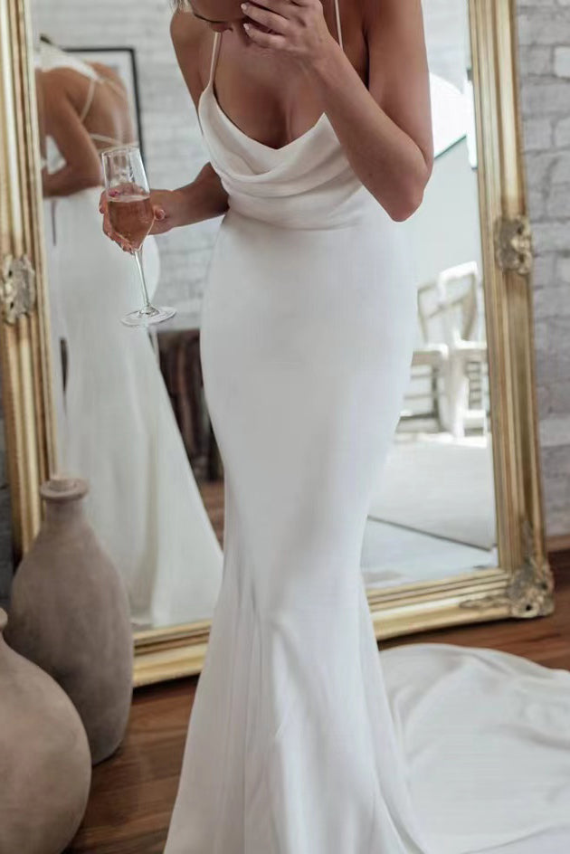 Elegant Mermaid Spaghetti Straps Beach Wedding Dresses, Bridal Gown WLD0134