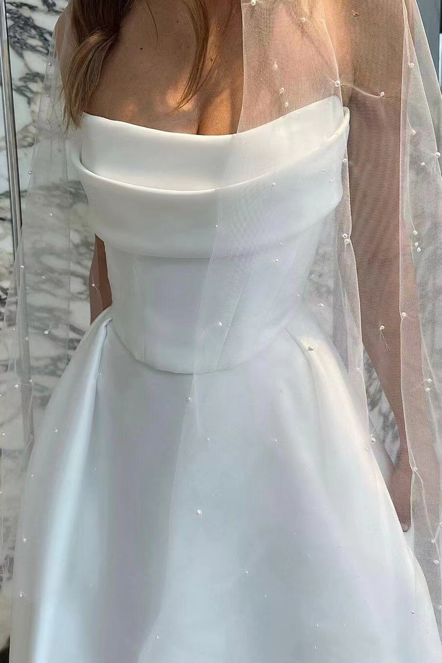 Simple White Satin Beach Wedding Dresses, Ivory Bridal Gowns With Slit WLD0132