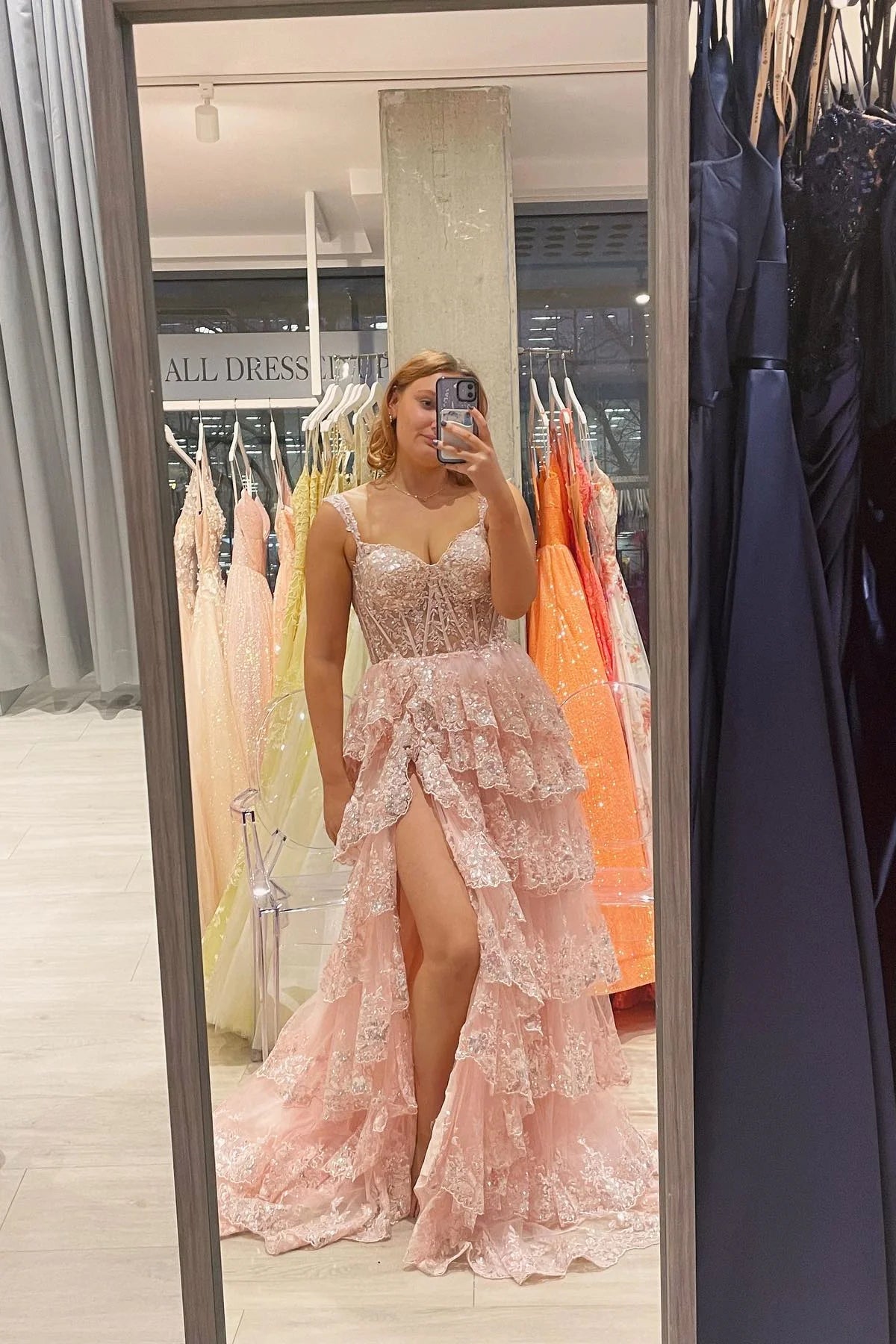 Shiny Off The Shoulder Long Prom Dress With Layers ,Formal Gown With Sequins Lace WLD0226