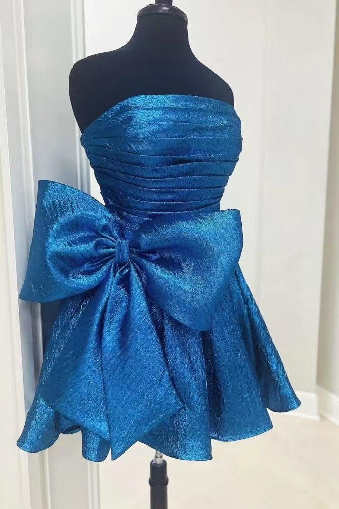Hot Pink Strapless Bowknot Homecoming Dresses, A-Line Mini Graduation Dress WLD0181