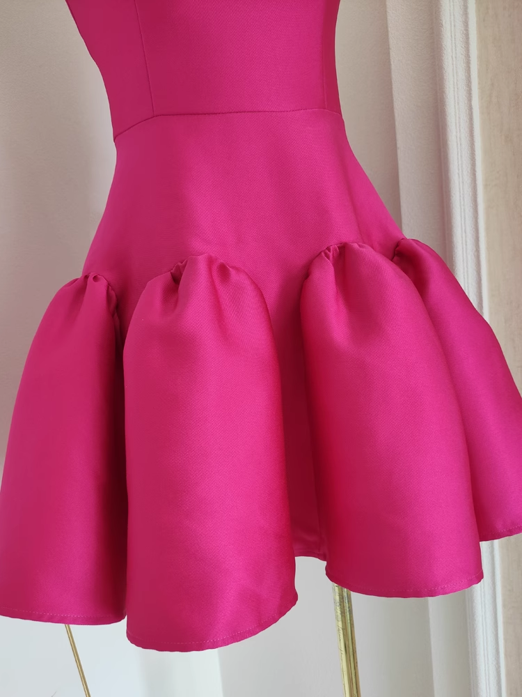 A line Strapless Hot Pink Satin Short Homecoming Dresses Birthday Outfits CHH0186