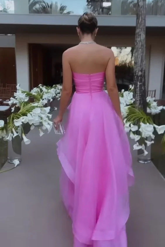 Gorgeous A-Line Pink Strapless Long Prom Dress With Ruffles, Formal Dress WLD0241