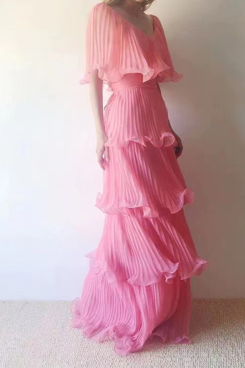 Simple Pink Tulle Off-the-Shoulder Long Prom Dresses With Layers WLD0239