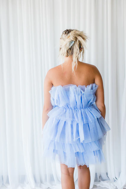 Light Blue Strapless Tiered Homecoming Dress With Layers, Party Gown WLD0118