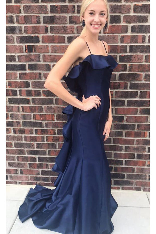 Gorgeous Pink Satin Mermaid Long Prom Dress With Ruffles, Formal Dress WLD0182