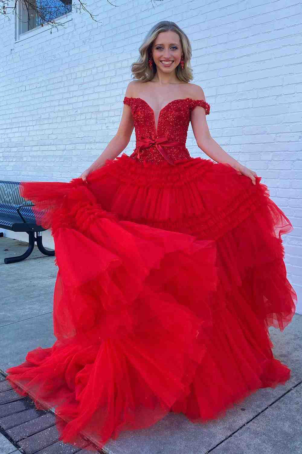 Off-the-Shoulder A-Line Long Prom Dress With Layers, Formal Dress WLD0242