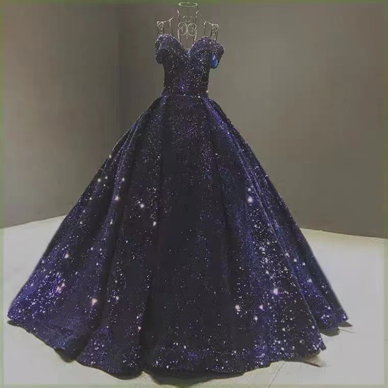 Shiny Green Sequins Ball Gown Prom Dresses, Gorgeous Off the Shoulder Quinceanera Dresses WLD0178