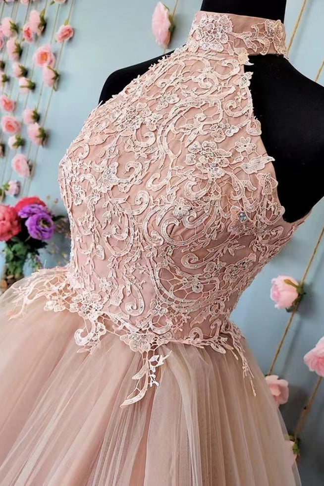 Halter Open Back Short Lace Prom Dress, Formal Graduation Dress, Sweet 16 Dresses WLD0177