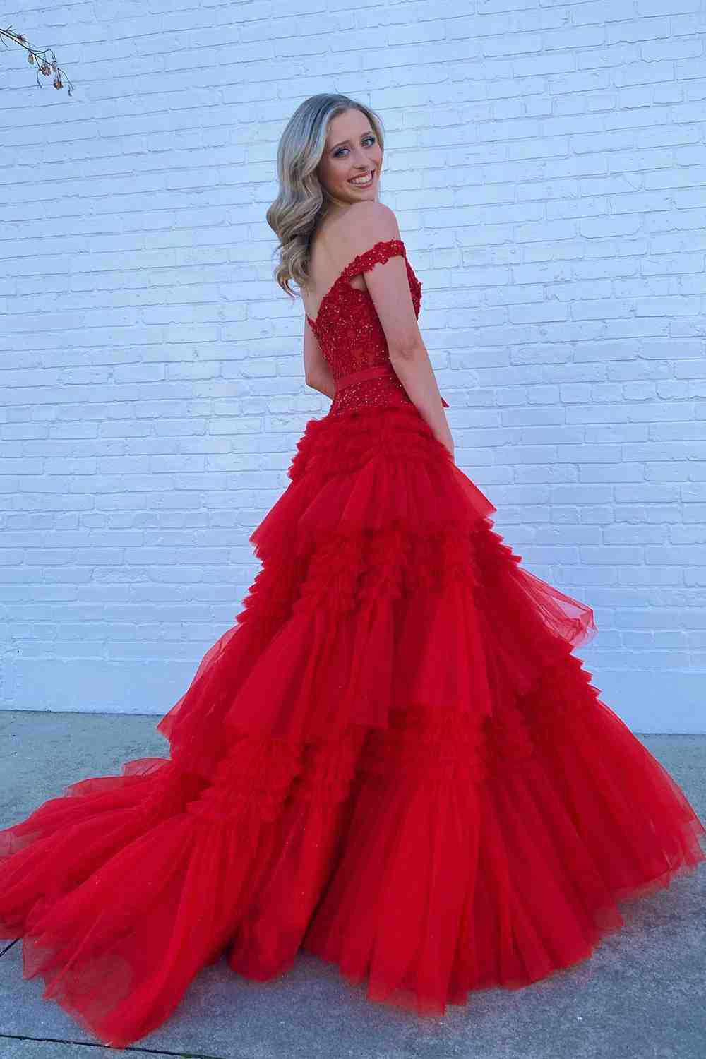Off-the-Shoulder A-Line Long Prom Dress With Layers, Formal Dress WLD0242
