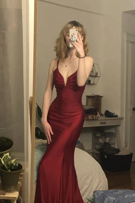 New Arrive Burgundy Mermaid Long Prom Dress, Evening Dress CHP0245