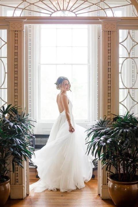 Simple V Neck Sleeveless Beach Wedding Dresses, Ivory Chiffon Beach Wedding Dresses WLD2503