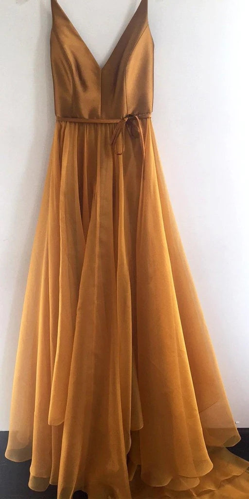 Spaghetti Straps A Line V Neck Formal Long Prom Dress, Evening Dresses WLD0249