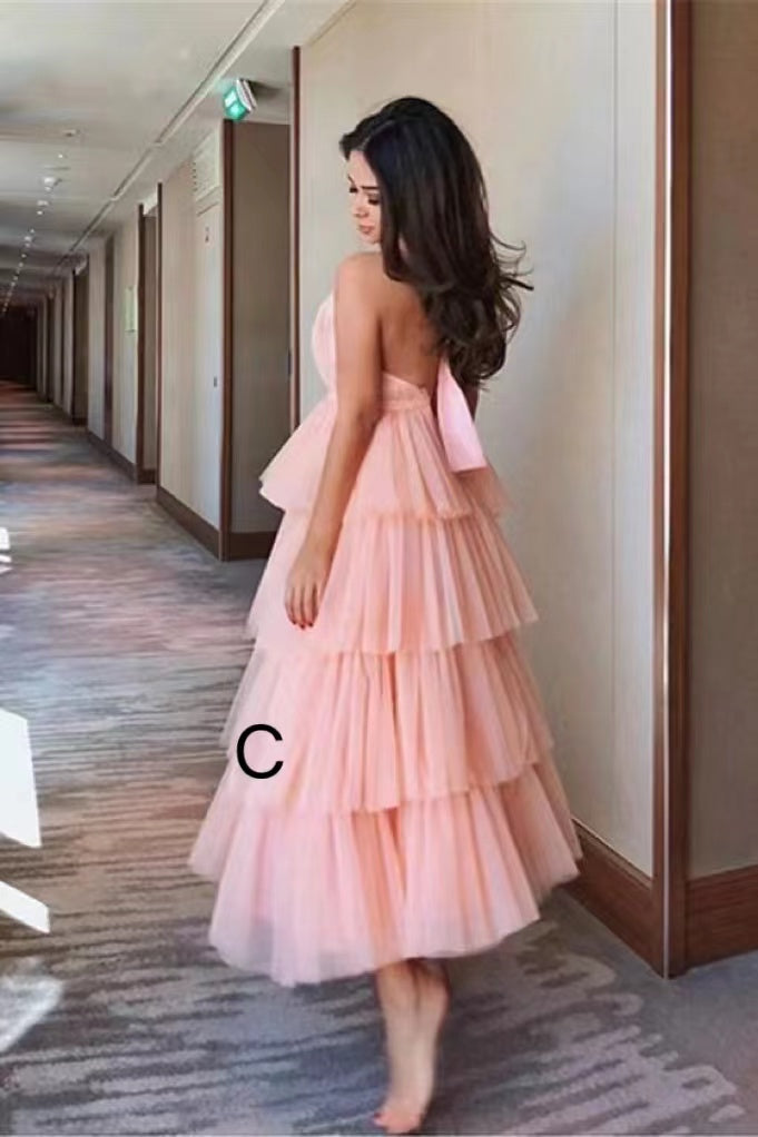 Gorgeous Ankle-Length Halter Tulle Prom Dress With Layers ,Tulle Formal Gown WLD0164