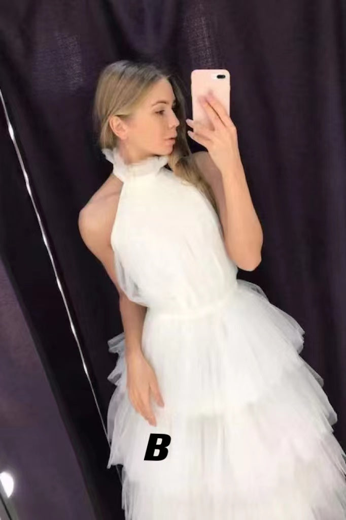 Gorgeous Ankle-Length Halter Tulle Prom Dress With Layers ,Tulle Formal Gown WLD0164