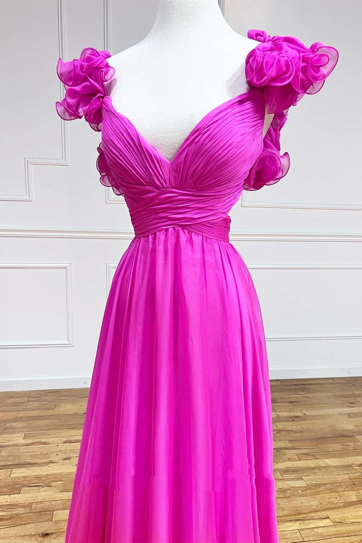 Hot Pink Ruffles Lace-Up Back A-Line Prom Dress, Formal Evening Dresses WLD0234