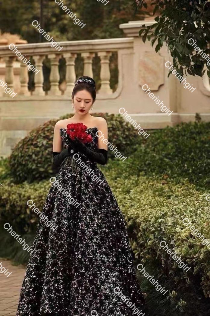 Gorgeous A-Line Shiny Sequins Strapless Prom Dress, Sparkly Formal Gown WLD0176