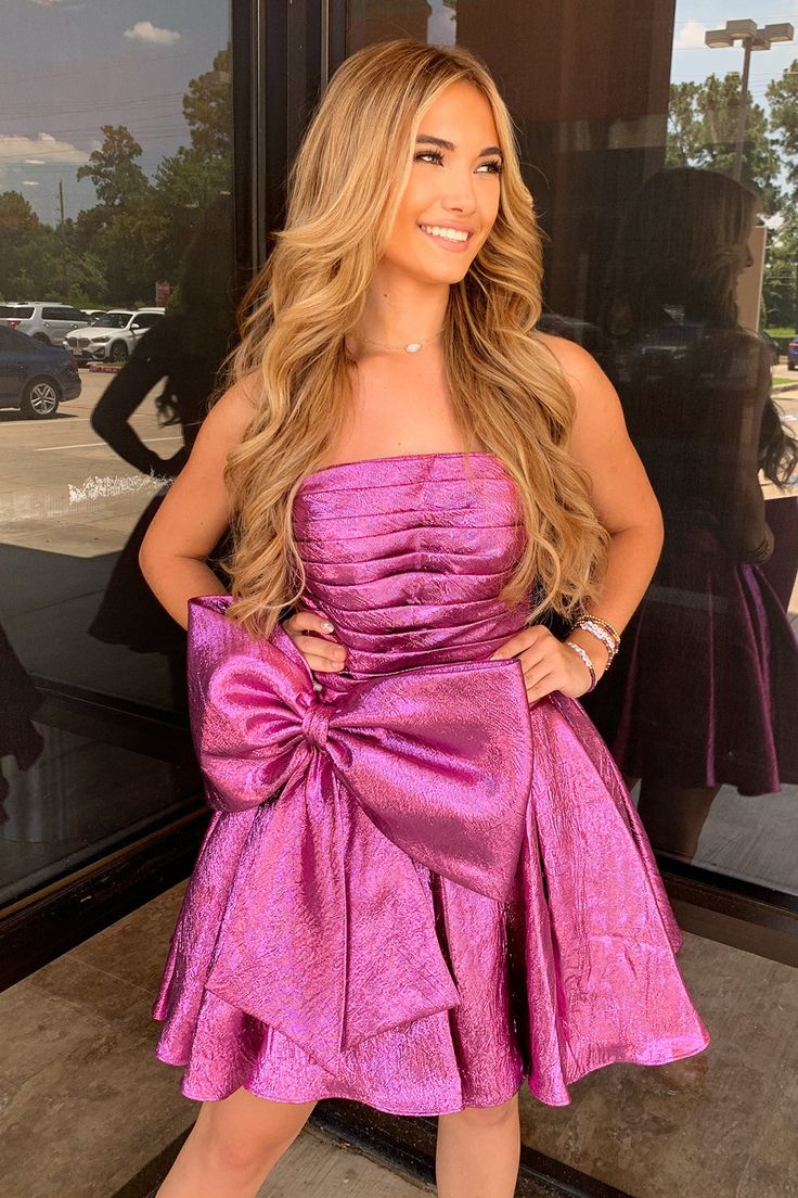 Hot Pink Strapless Bowknot Homecoming Dresses, A-Line Mini Graduation Dress WLD0181